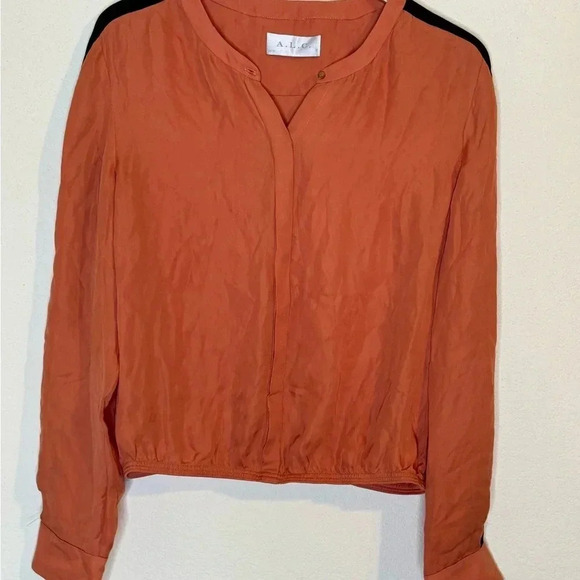 A.L.C. Burnt Orange and Black Stripe Silk Blouse - Picture 5 of 13